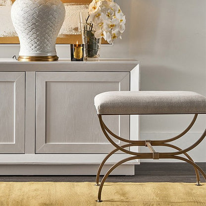 Novak Antique Gold Iron Stool - Natural Linen
