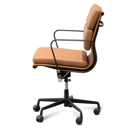 Low Back Office Chair - Saddle Tan in Black Frame