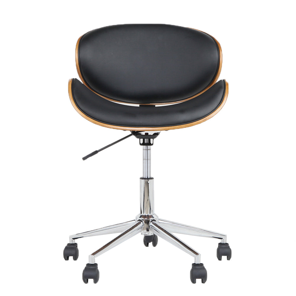 Wooden & PU Leather Office Desk Chair - Black