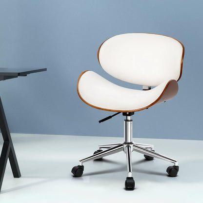 Artiss Wooden & PU Leather Office Desk Chair - White
