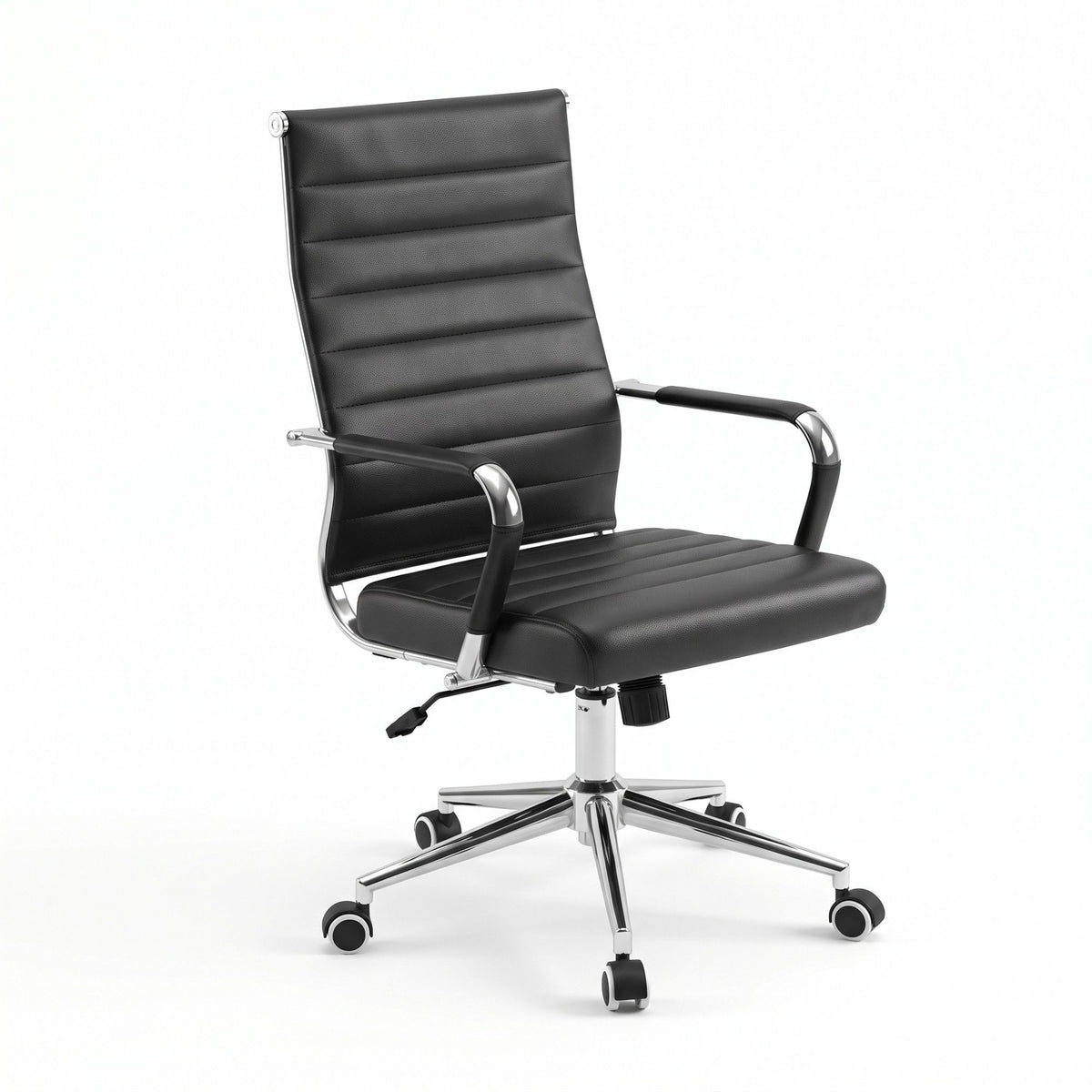 Artiss Conference Office Chair Swivel Computer Chair High Back Ribbed PU Leather White
