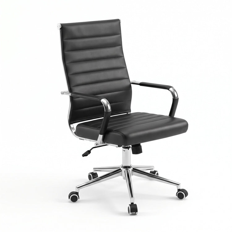 Artiss Conference Office Chair Swivel Computer Chair High Back Ribbed PU Leather White