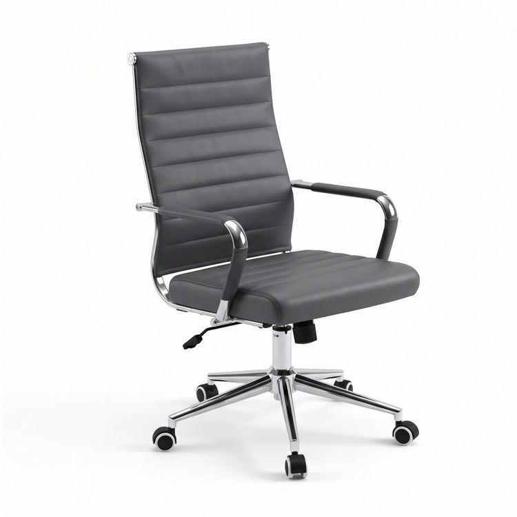 Artiss Conference Office Chair Swivel Computer Chair High Back Ribbed PU Leather White