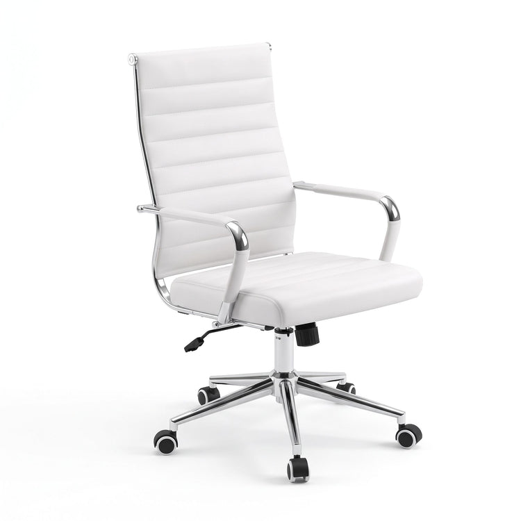 Artiss Conference Office Chair Swivel Computer Chair High Back Ribbed PU Leather White