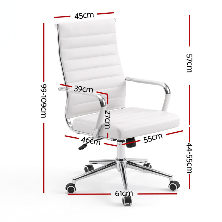 Artiss Conference Office Chair Swivel Computer Chair High Back Ribbed PU Leather White