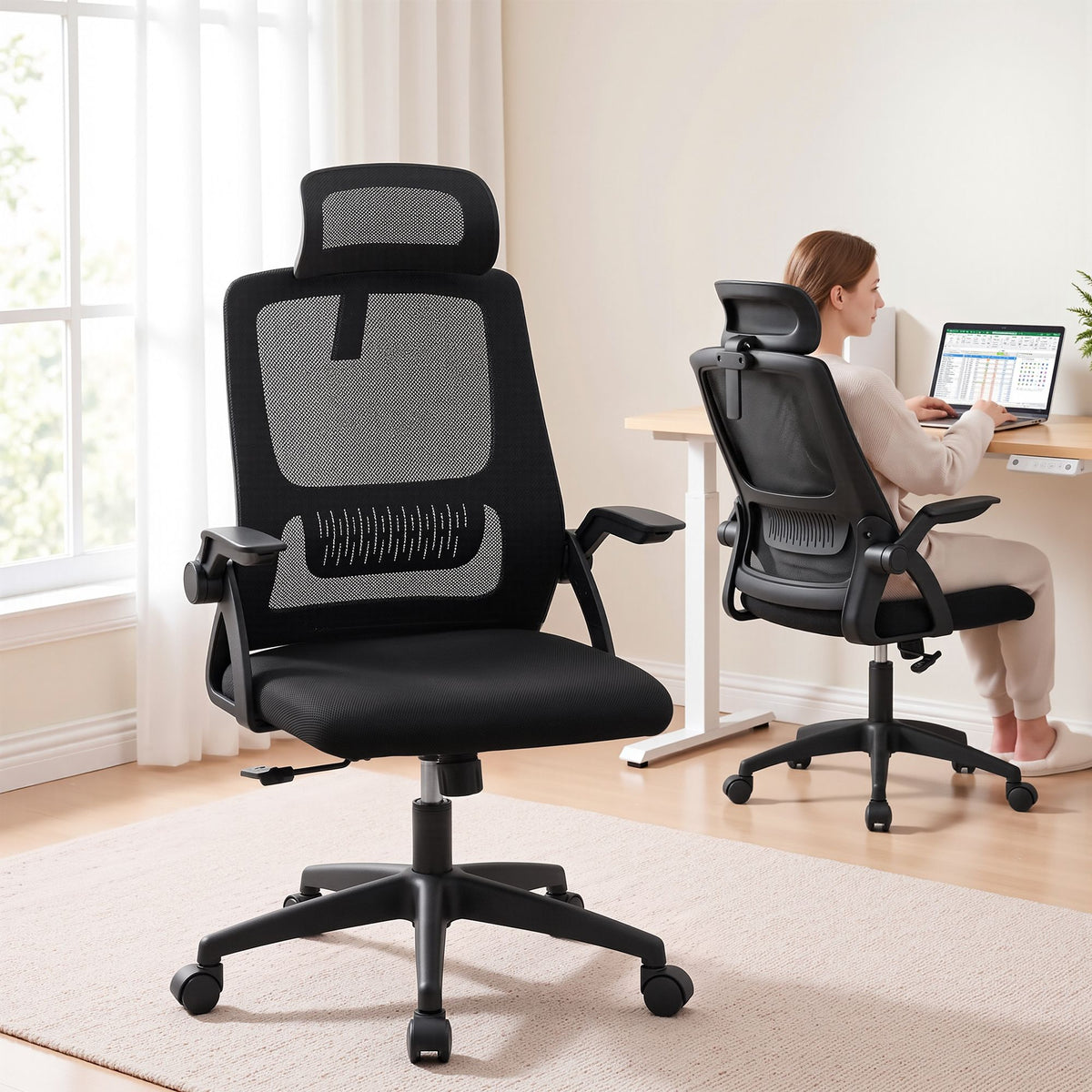 Artiss Ergonomic Office Chair Mesh Desk Chair with Flip-up Arms Adjustable Headrest Black