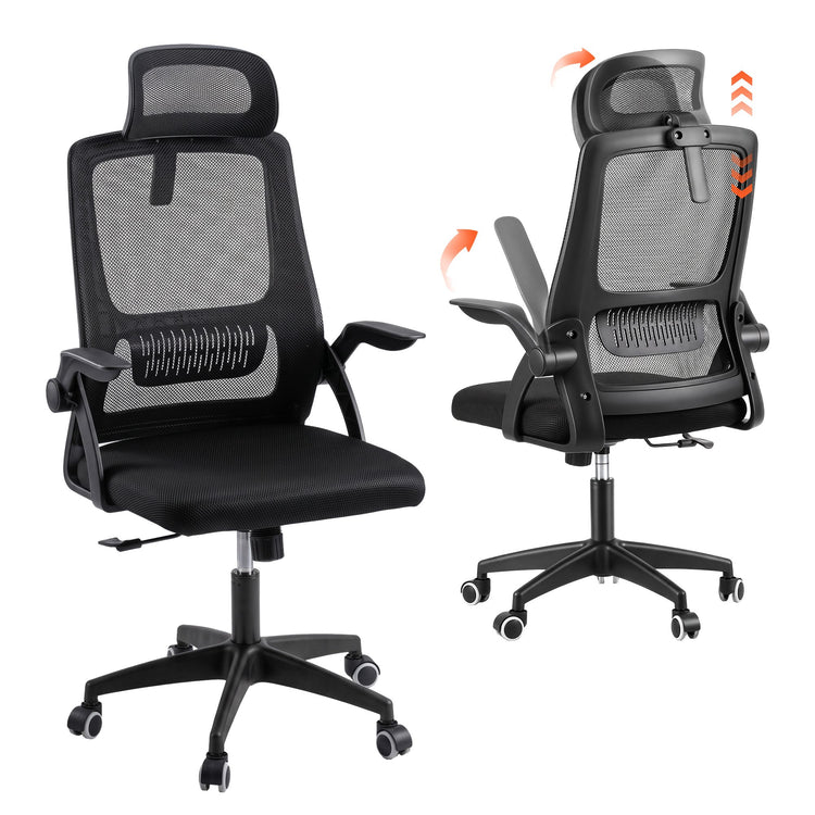 Artiss Ergonomic Office Chair Mesh Desk Chair with Flip-up Arms Adjustable Headrest Black