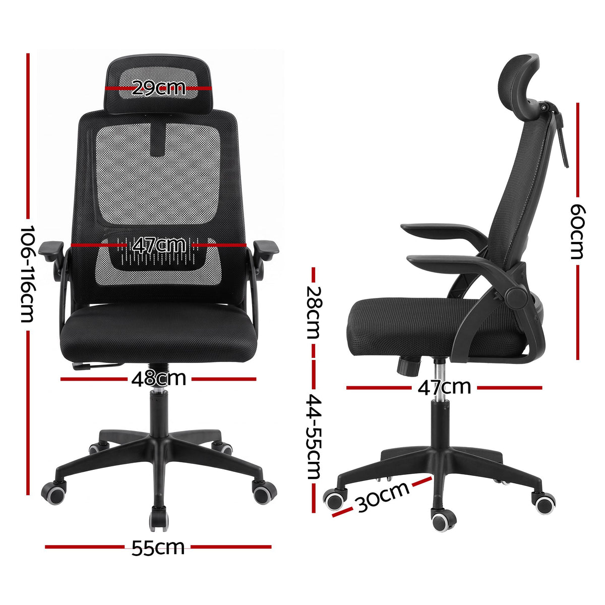 Artiss Ergonomic Office Chair Mesh Desk Chair with Flip-up Arms Adjustable Headrest Black