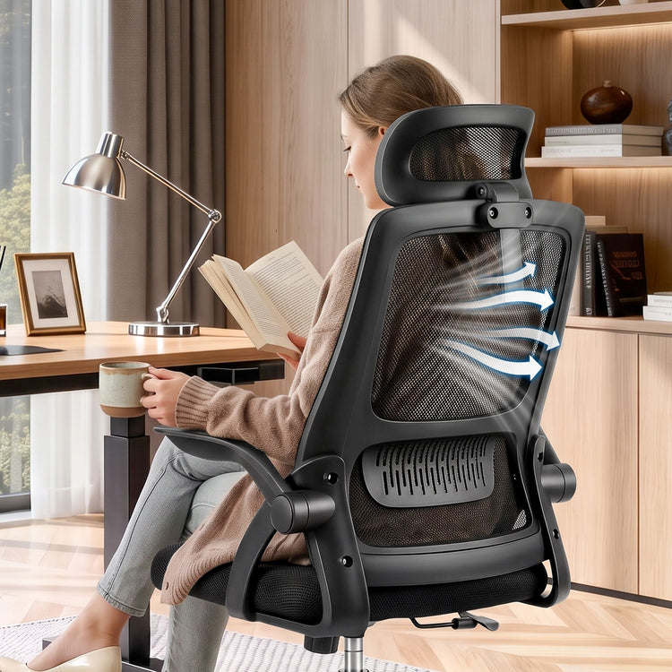Artiss Ergonomic Office Chair Mesh Desk Chair with Flip-up Arms Adjustable Headrest Black