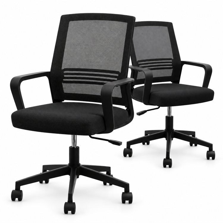 Artiss 2x Ergonomic Office Chair Mesh Mid Back Home Office Desk Chairs with Lumbar Support Grey