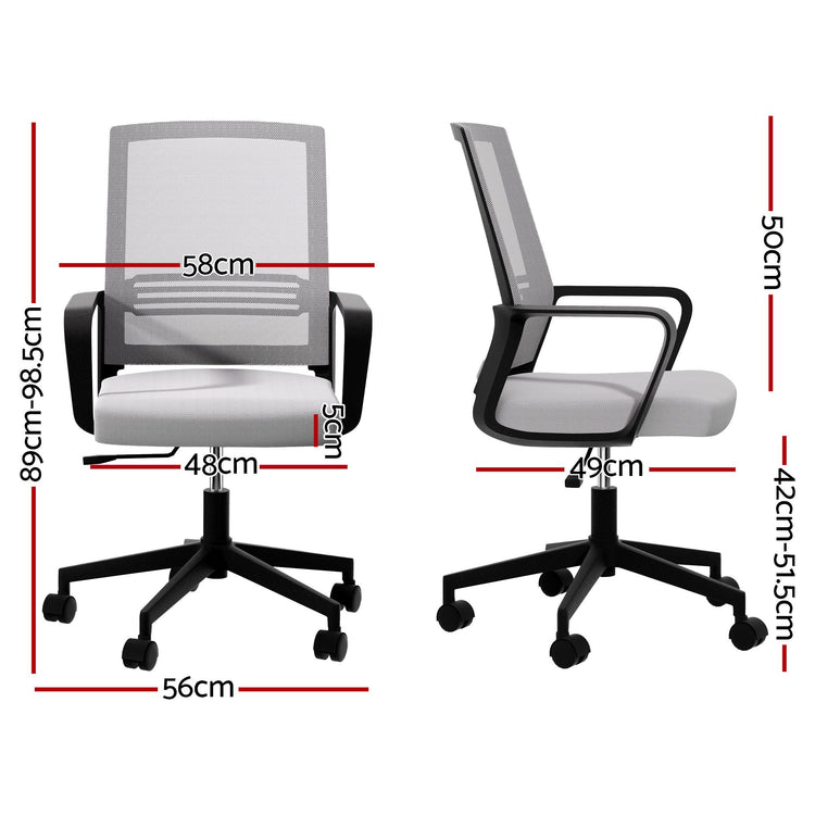 Artiss 2x Ergonomic Office Chair Mesh Mid Back Home Office Desk Chairs with Lumbar Support Grey