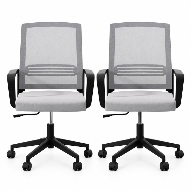 Artiss 2x Ergonomic Office Chair Mesh Mid Back Home Office Desk Chairs with Lumbar Support Grey