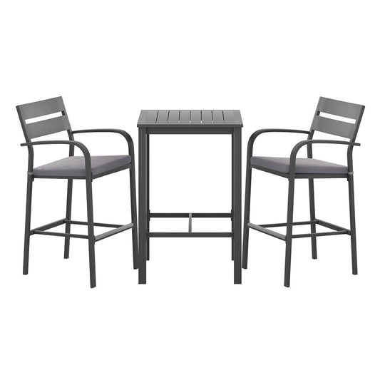 Gardeon 3Pcs Outdoor Bar Set Stools Dining Chairs Table Patio Aluminium Bistro Set Black