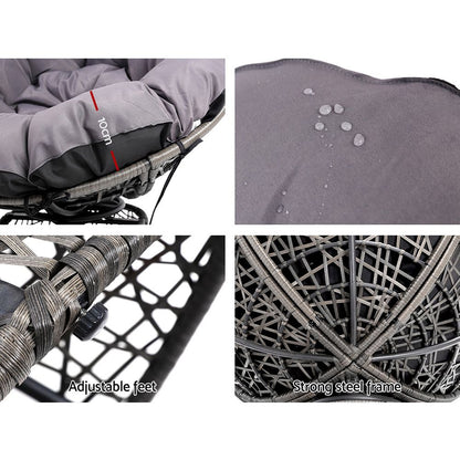 Gardeon Outdoor Chairs Outdoor Furniture Papasan Chair Wicker Patio Garden Grey