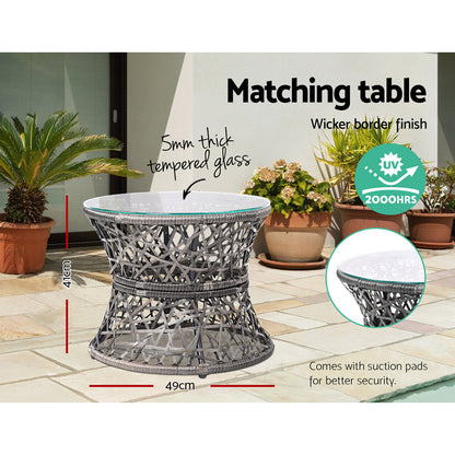 Gardeon Outdoor Lounge Setting Papasan Chair Wicker Table Garden Furniture Grey