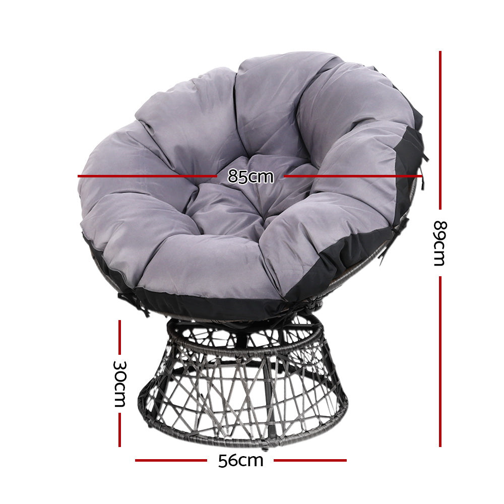 Gardeon Outdoor Lounge Setting Papasan Chairs Table Patio Furniture Wicker Grey
