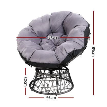 Gardeon Outdoor Lounge Setting Papasan Chairs Table Patio Furniture Wicker Grey