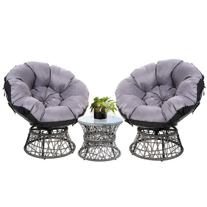 Gardeon Outdoor Lounge Setting Papasan Chairs Table Patio Furniture Wicker Grey