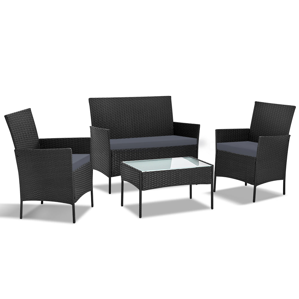 Gardeon 4-piece Outdoor Lounge Setting Wicker - Black