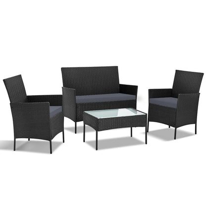 Gardeon 4-piece Outdoor Lounge Setting Wicker - Black