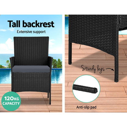 Gardeon 4-piece Outdoor Lounge Setting Wicker - Black