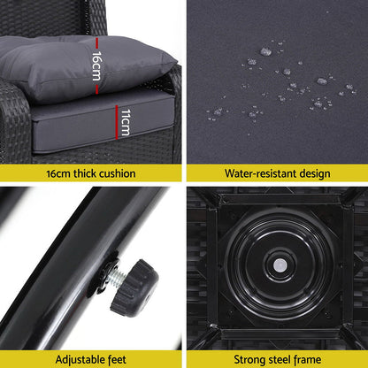 Gardeon 3PC Outdoor Furniture Bistro Set Lounge Wicker Swivel Chairs Table Cushion Brown