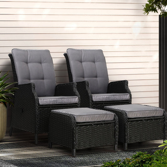 Gardeon Set of 2 Recliner Chairs Sun lounge Outdoor Setting Patio Furniture Wicker Sofa