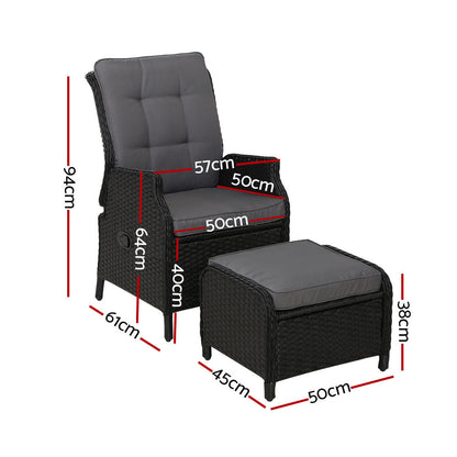 Gardeon Set of 2 Recliner Chairs Sun lounge Outdoor Setting Patio Furniture Wicker Sofa