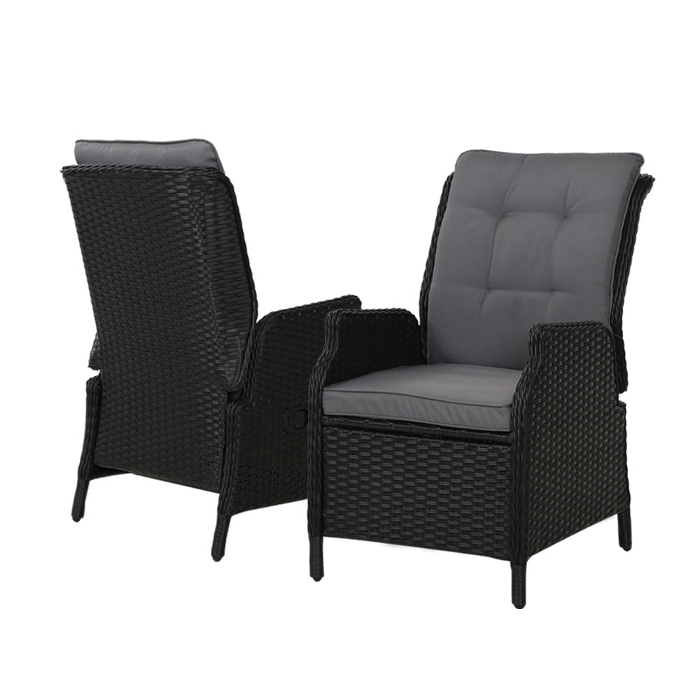 Gardeon Set of 2 Recliner Chairs Sun lounge Outdoor Setting Patio Furniture Wicker Sofa