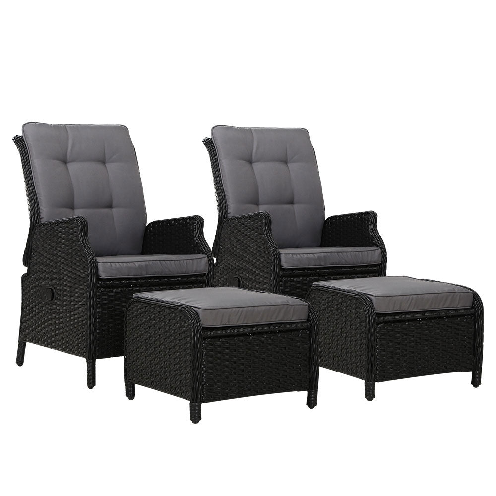 Gardeon Set of 2 Recliner Chairs Sun lounge Outdoor Setting Patio Furniture Wicker Sofa