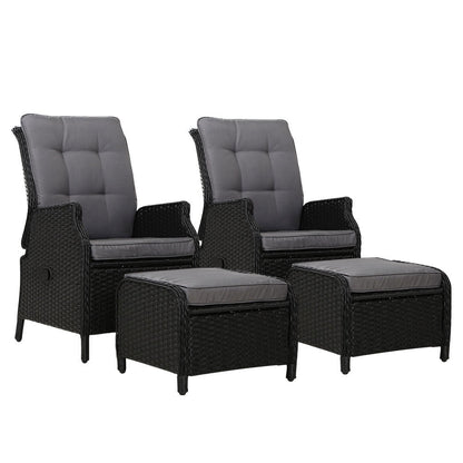 Gardeon Set of 2 Recliner Chairs Sun lounge Outdoor Setting Patio Furniture Wicker Sofa