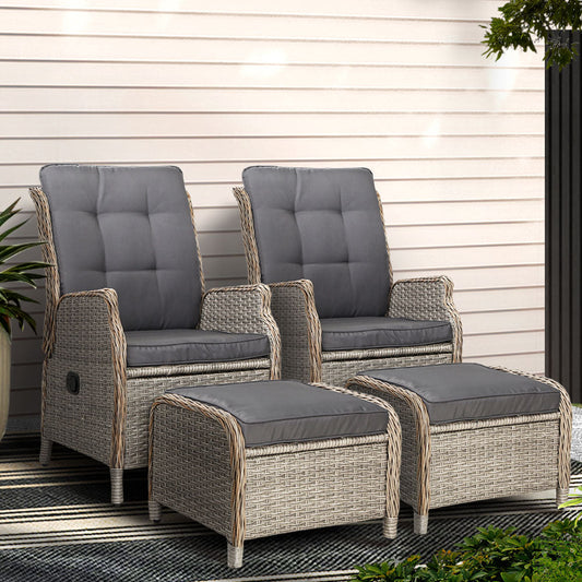 Gardeon Set of 2 Recliner Chairs Sun lounge Outdoor Patio Furniture Wicker Sofa Lounger