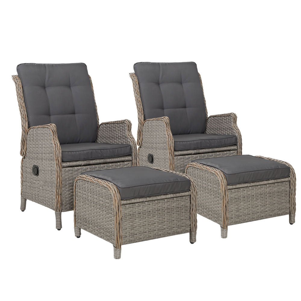 Gardeon Set of 2 Recliner Chairs Sun lounge Outdoor Patio Furniture Wicker Sofa Lounger