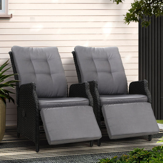 Gardeon Set of 2 Recliner Chairs - Wicker Sofa Black