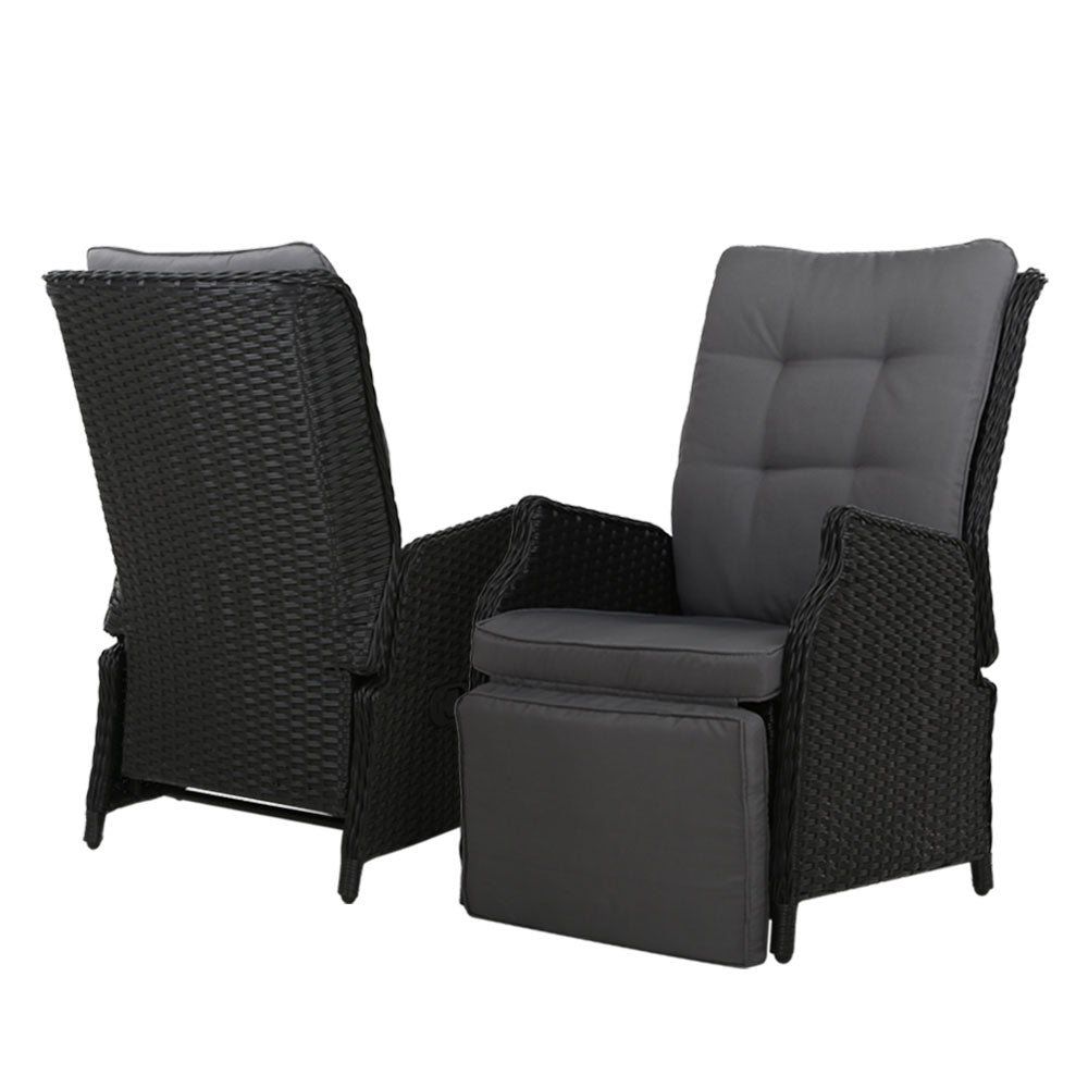 Gardeon Set of 2 Recliner Chairs - Wicker Sofa Black