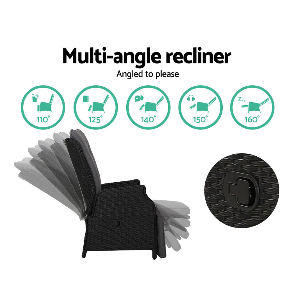 Gardeon Set of 2 Recliner Chairs - Wicker Sofa Black