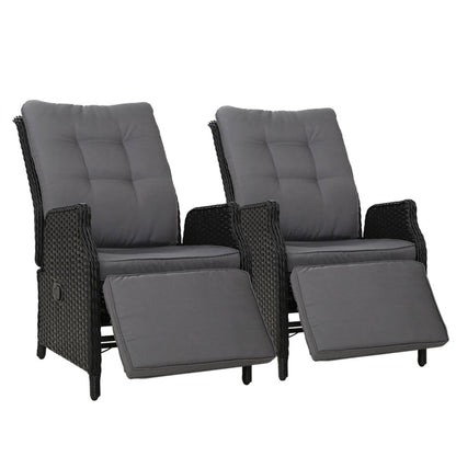 Gardeon Set of 2 Recliner Chairs - Wicker Sofa Black