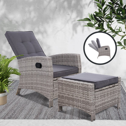 Gardeon Recliner Chair Sun lounge Wicker Lounger Outdoor Patio Furniture Adjustable Grey