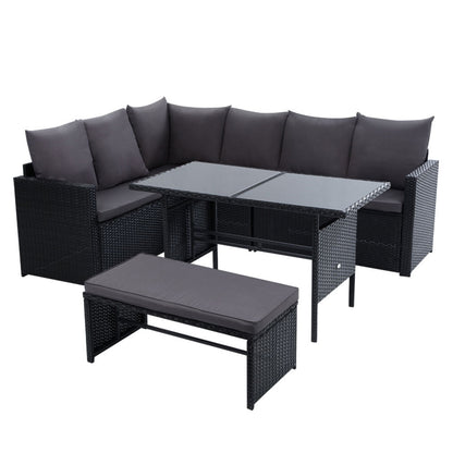 Gardeon Outdoor Furniture Dining Setting Sofa Set Lounge Wicker 8 Seater Black