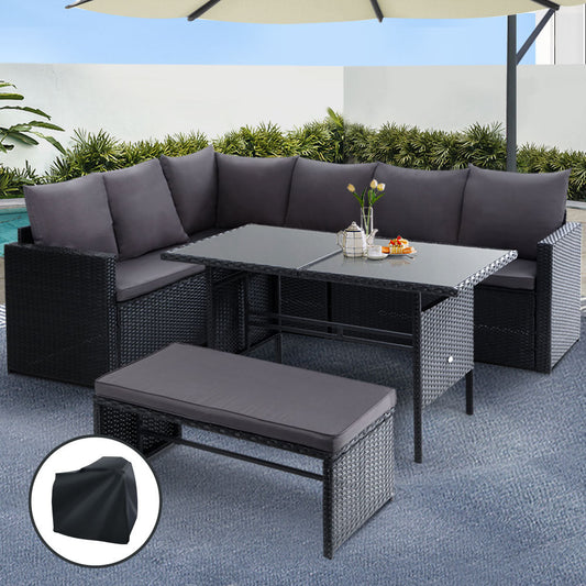 Gardeon Outdoor Furniture Dining Setting Sofa Set Wicker 8 Seater Storage Cover Black