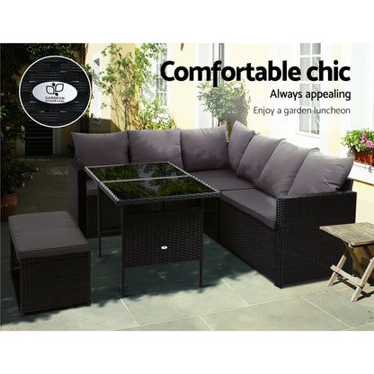 Gardeon Outdoor Furniture Dining Setting Sofa Set Wicker 8 Seater Storage Cover Black