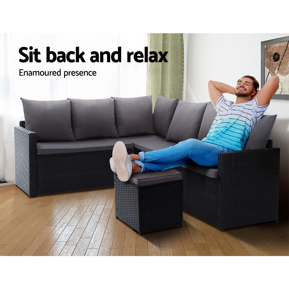 Gardeon Outdoor Furniture Dining Setting Sofa Set Wicker 9 Seater Storage Cover Black