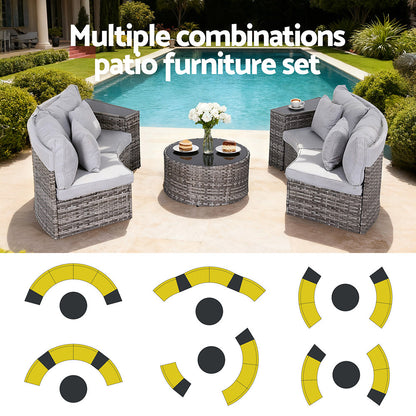 Gardeon 4 Seater Outdoor Sofa Set 7PCS Table Chair Set Garden Rattan Patio Furniture