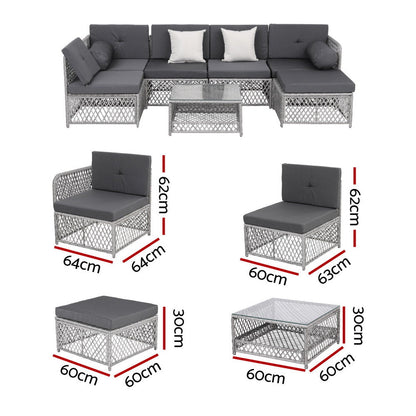 Gardeon 6 Seater Outdoor Sofa Set 7PCS Table Chair Set Garden Rattan Patio Furniture