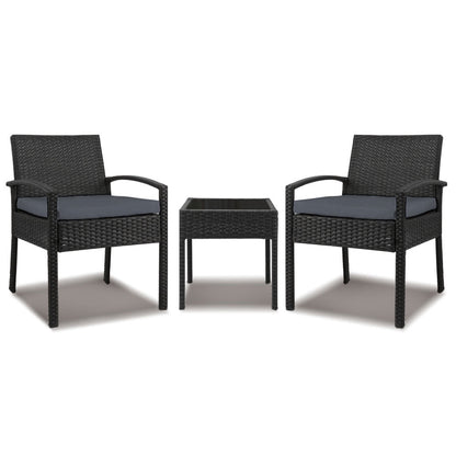 Gardeon 3PC Patio Furniture Bistro Set Wicker Outdoor Lounge Setting Black