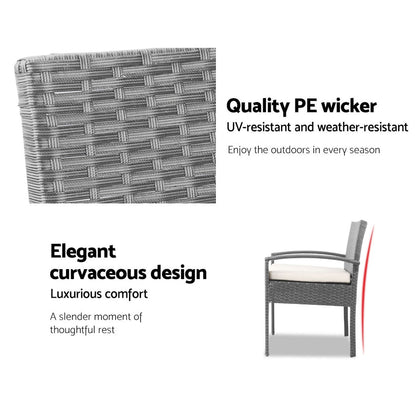 Gardeon 3PC Patio Furniture Bistro Set Wicker Outdoor Lounge Setting Grey