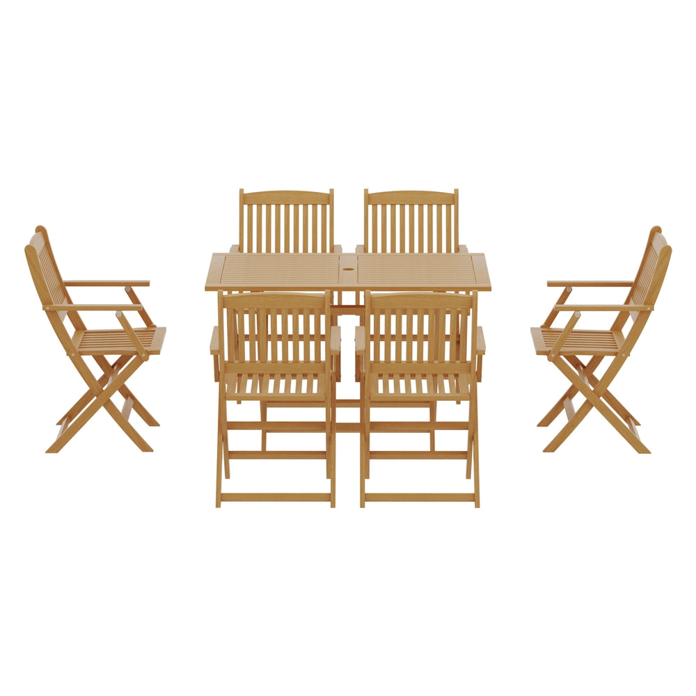 Gardeon Outdoor Dining Set 7 Piece Wooden Table Chairs Setting Foldable