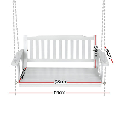 Gardeon Porch Swing Chair with Chain Garden Chair Outdoor Furniture Wooden White