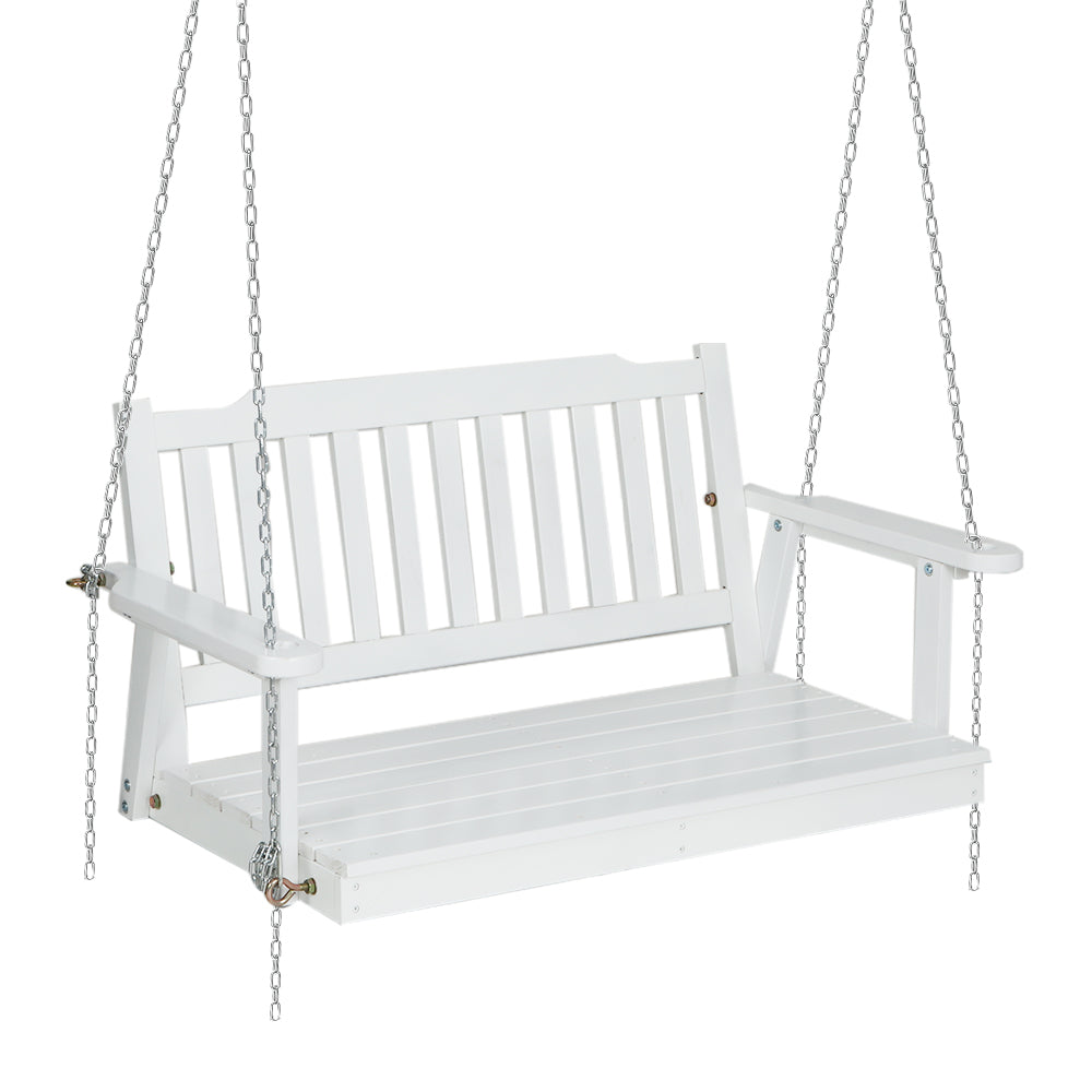 Gardeon Porch Swing Chair with Chain Garden Chair Outdoor Furniture Wooden White