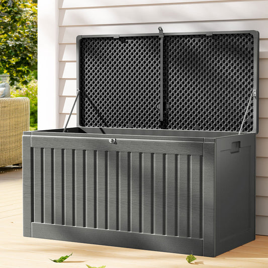 Gardeon Outdoor Storage Box 270L Container Lockable Garden Bench Tool Shed Grey